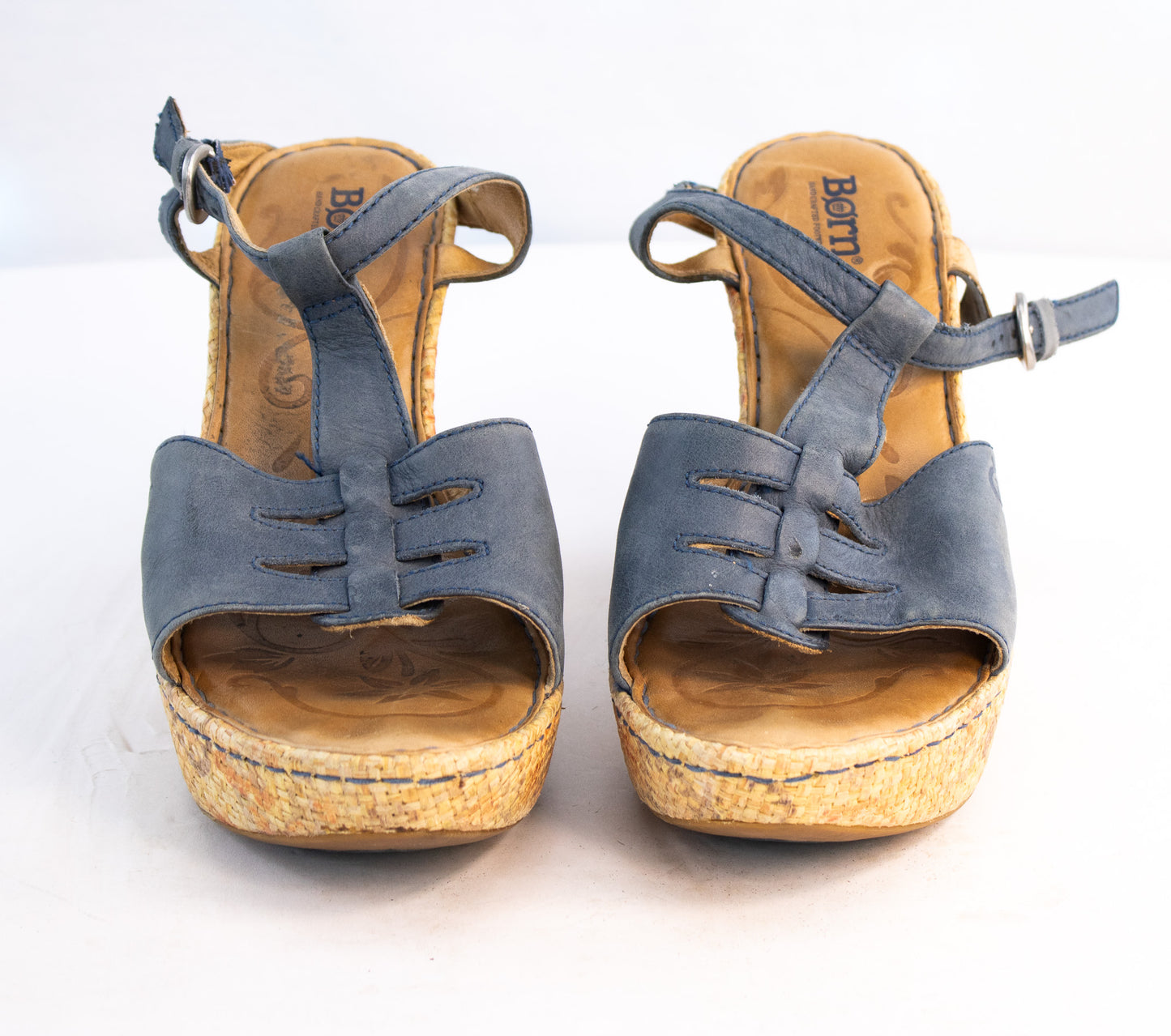 Born Blue Leather Wedge Sandals | Women’s Size 9 | Boho Espadrille Platform