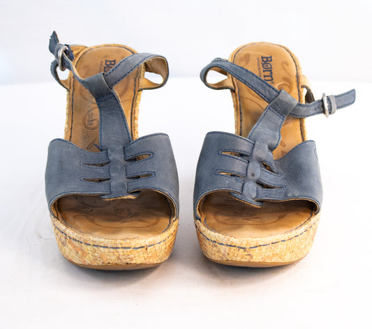 Born Blue Leather Wedge Sandals | Women’s Size 9 | Boho Espadrille Platform