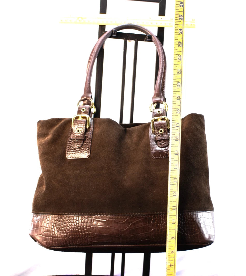 Brown Suede & Croc-Embossed Tote Bag – Large Shoulder Purse by HPHS