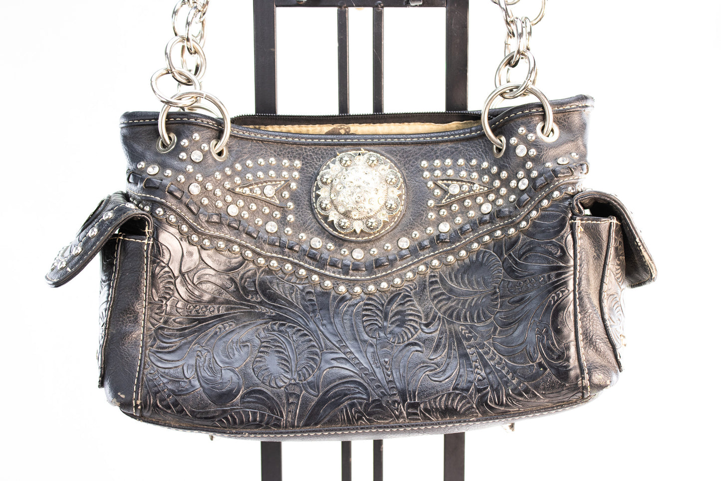 American Bling Black Western Conceal Carry Purse with Rhinestone Concho
