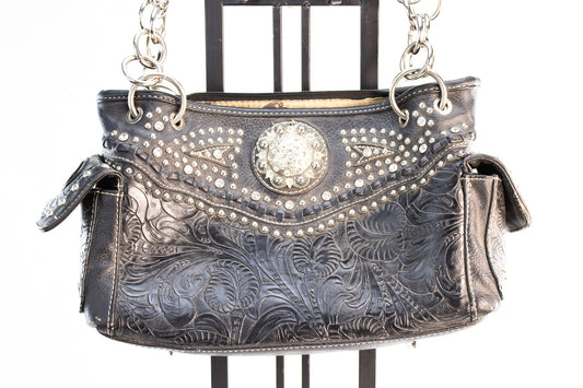 American Bling Black Western Conceal Carry Purse with Rhinestone Concho