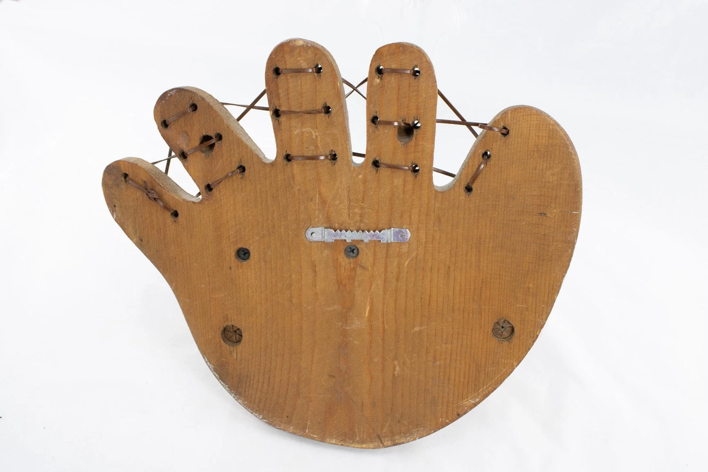 🧤 Vintage Baseball Glove Wall Shelf w/ Pegs & Mug Holder – Solid Wood Glove