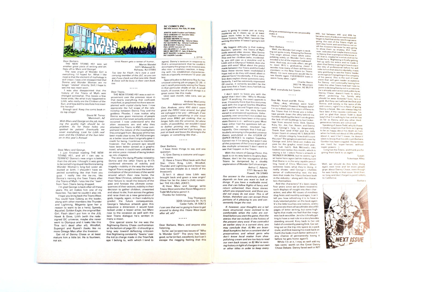 1989 DC The New Titans #55 Presenting Troia Wolfman Pérez Tanghal