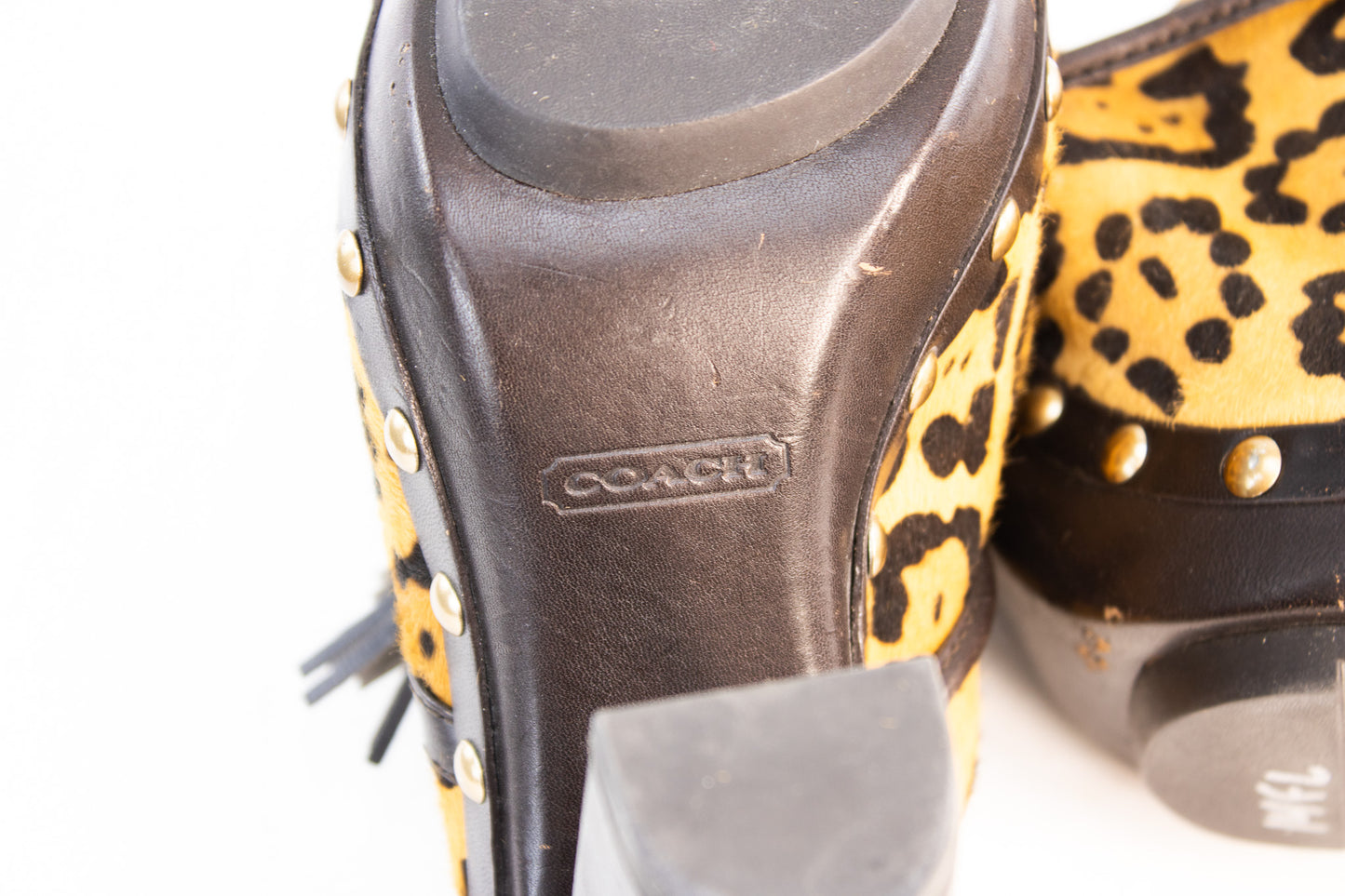 Coach Leopard Print Calf Hair Platform Clogs Women’s 8.5 Est Y2K Heels