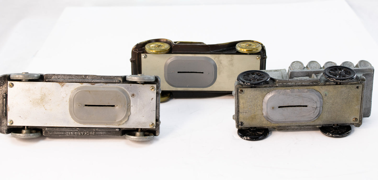 Vintage Style Cast Metal Coin Bank Car Set – Packard V12 Sedan & Trucks (Set of 3)