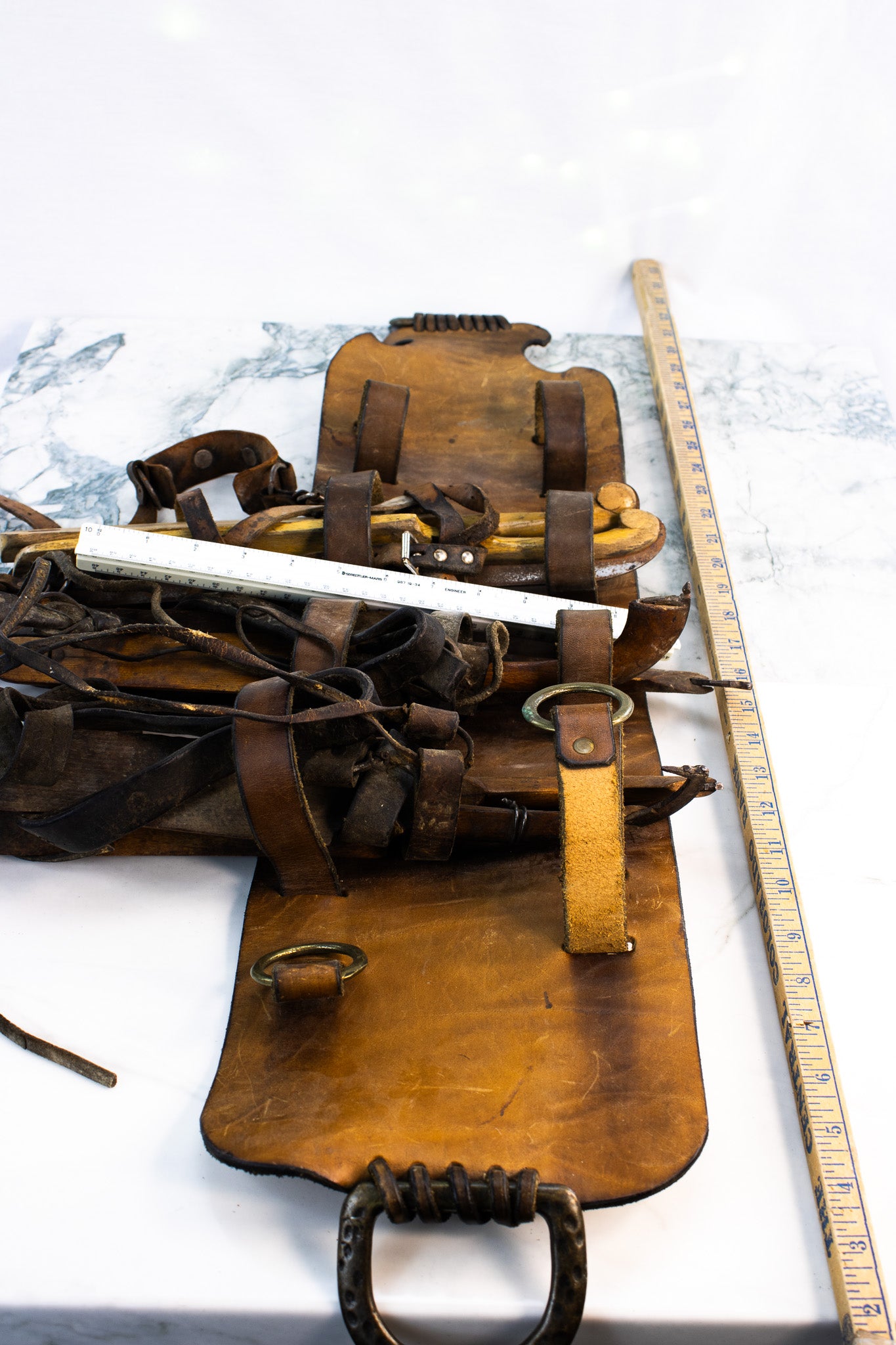 Antique Strap-On Ice Skates Set w/ Leather Carrier – c. 1880–1915