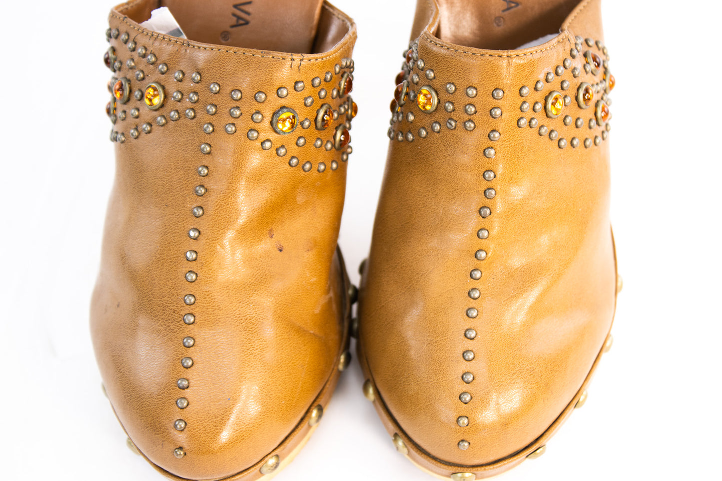 Wild Diva Studded Clog Heels Brown Platform Mules Size 6