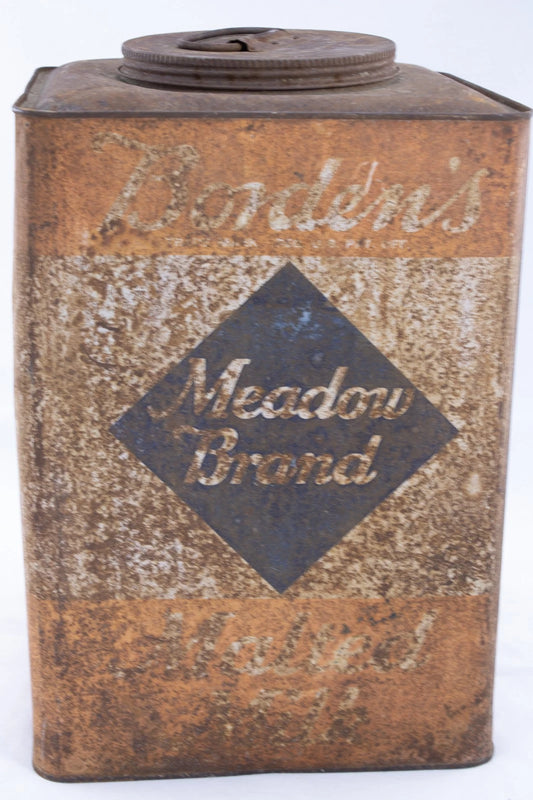 Vintage Borden’s Meadow Brand Malted Milk Tin – Large Advertising Canister w/Lid