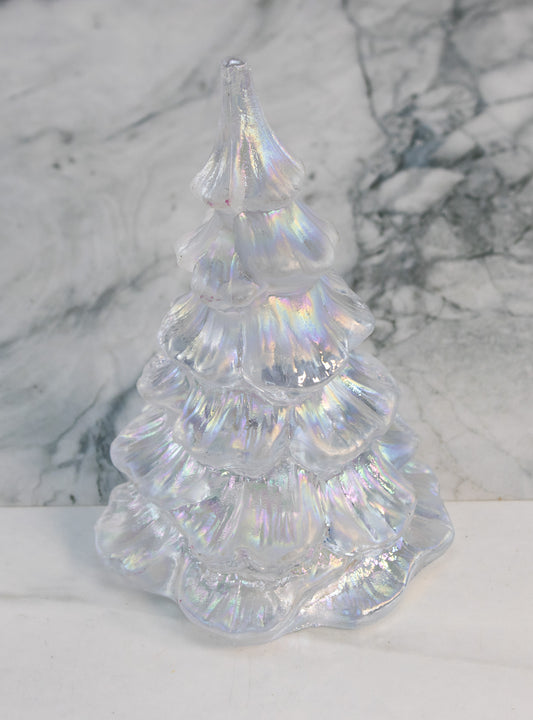 Vintage Iridescent Glass Christmas Tree Small Clear Carnival Style