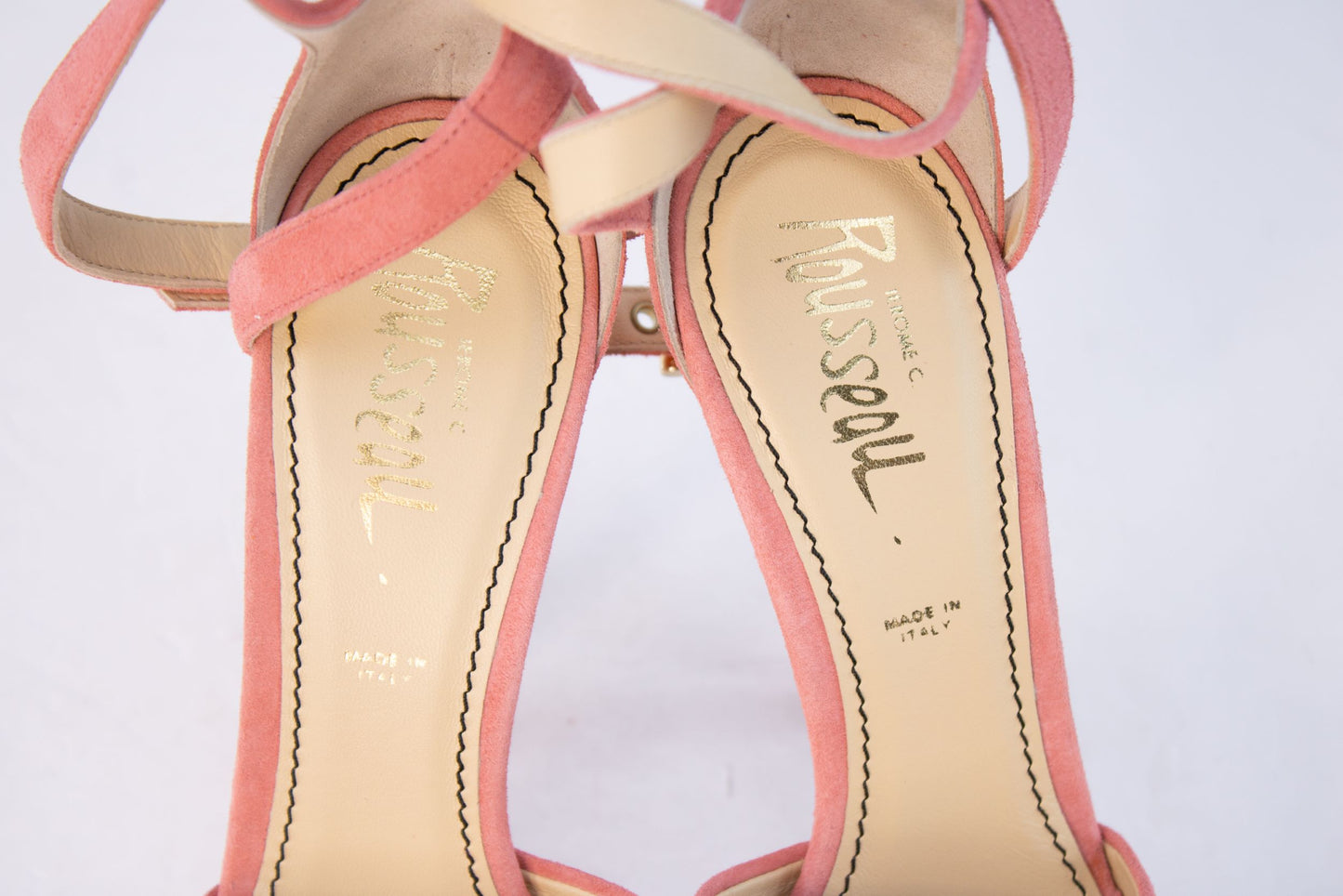 Jerome C Rousseau Zell Heels 38.5 Coral Suede Cork Platform Italy