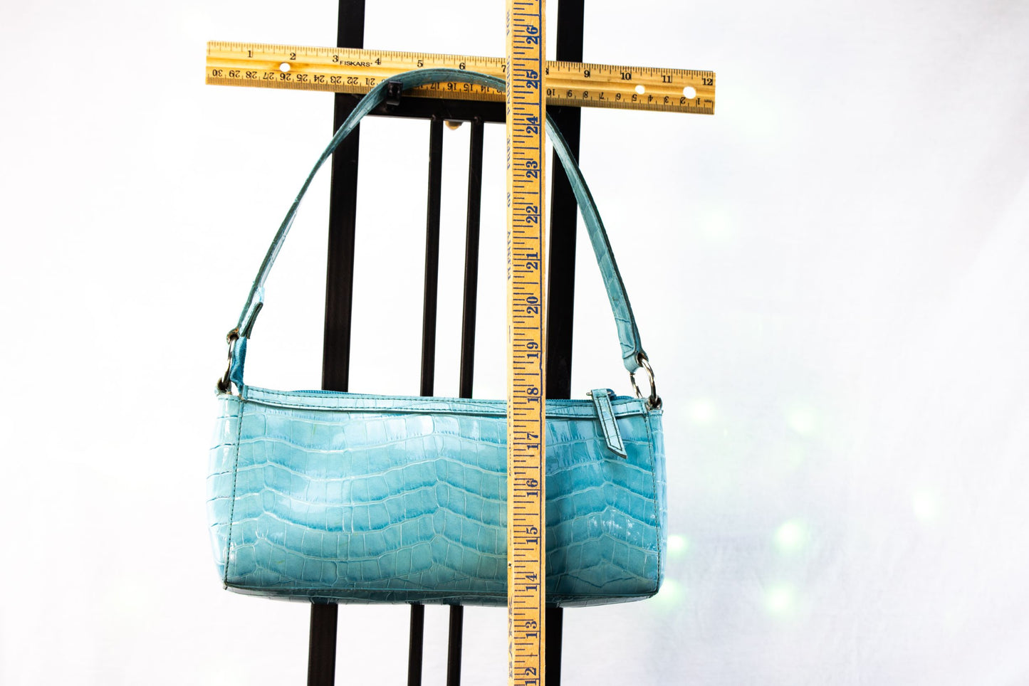 Amanda Smith Blue Croc Shoulder Bag | Y2K Mini Purse | Glossy Faux Croc