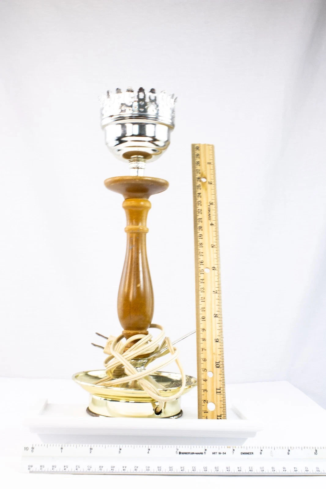 Vintage Mid-Century Electric Table Lamp Base – Brass & Wood Oil-Style Design