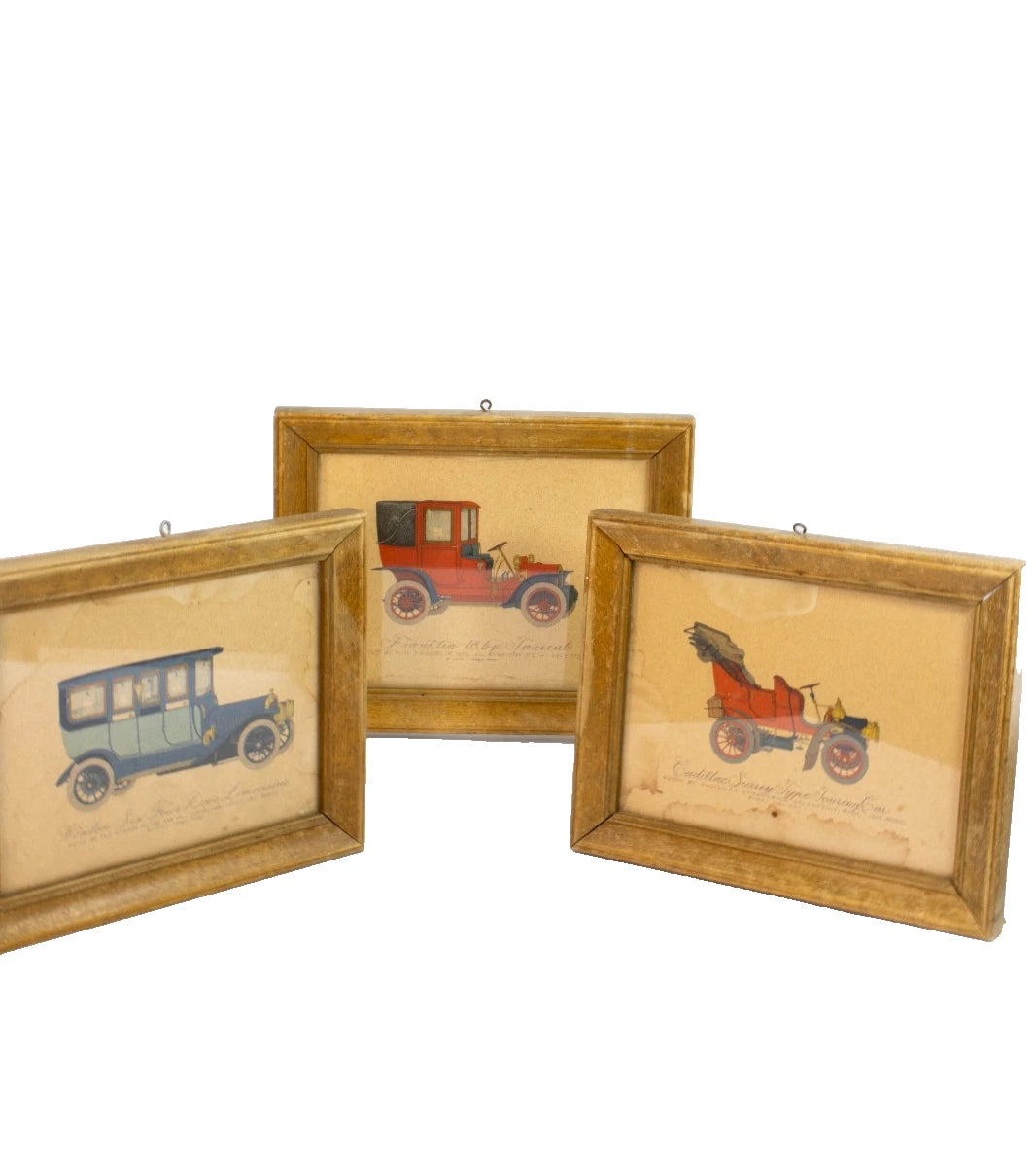 1952 EVELYN CURRO FRAMED AUTOMOBILE PRINT SET – CADILLAC, FRANKLIN & WINTON