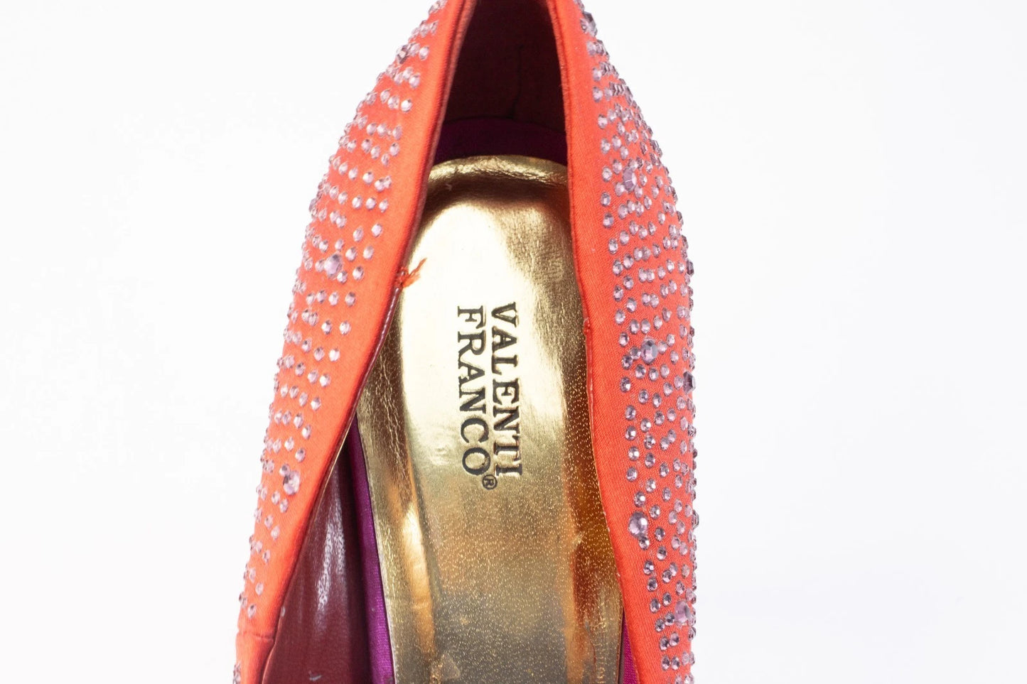 Valenti Franco Red & Purple Rhinestone Platform Heels – Size 7M – Leather Sole