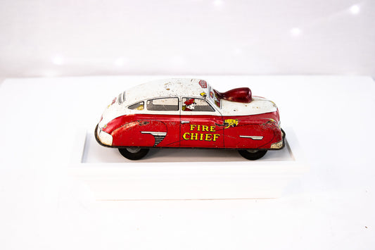 Vintage Hubley Fire Chief Tin Toy Car | Working Wind-Up | USA Made