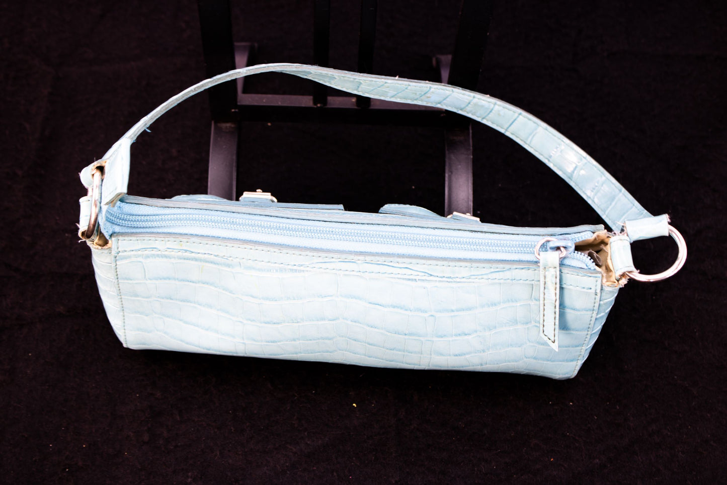 Amanda Smith Blue Croc Shoulder Bag | Y2K Mini Purse | Glossy Faux Croc
