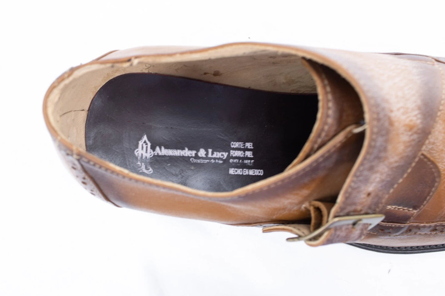 Alexander & Lucy Handmade Leather Monk‑Strap Brogue Shoes • Cognac Brown •