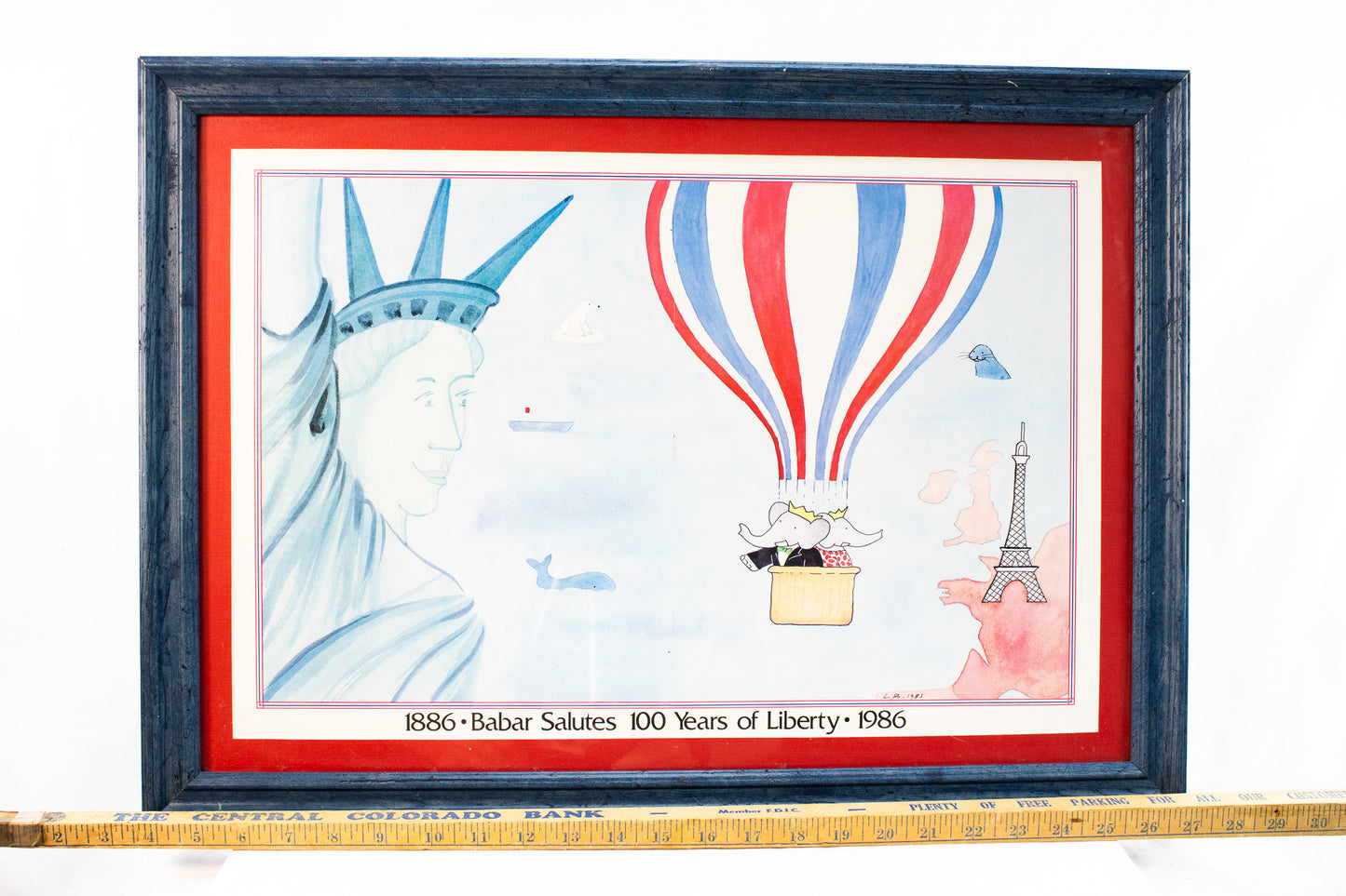 Vintage Babar Liberty Print Framed 1986 Statue of Liberty France America Art
