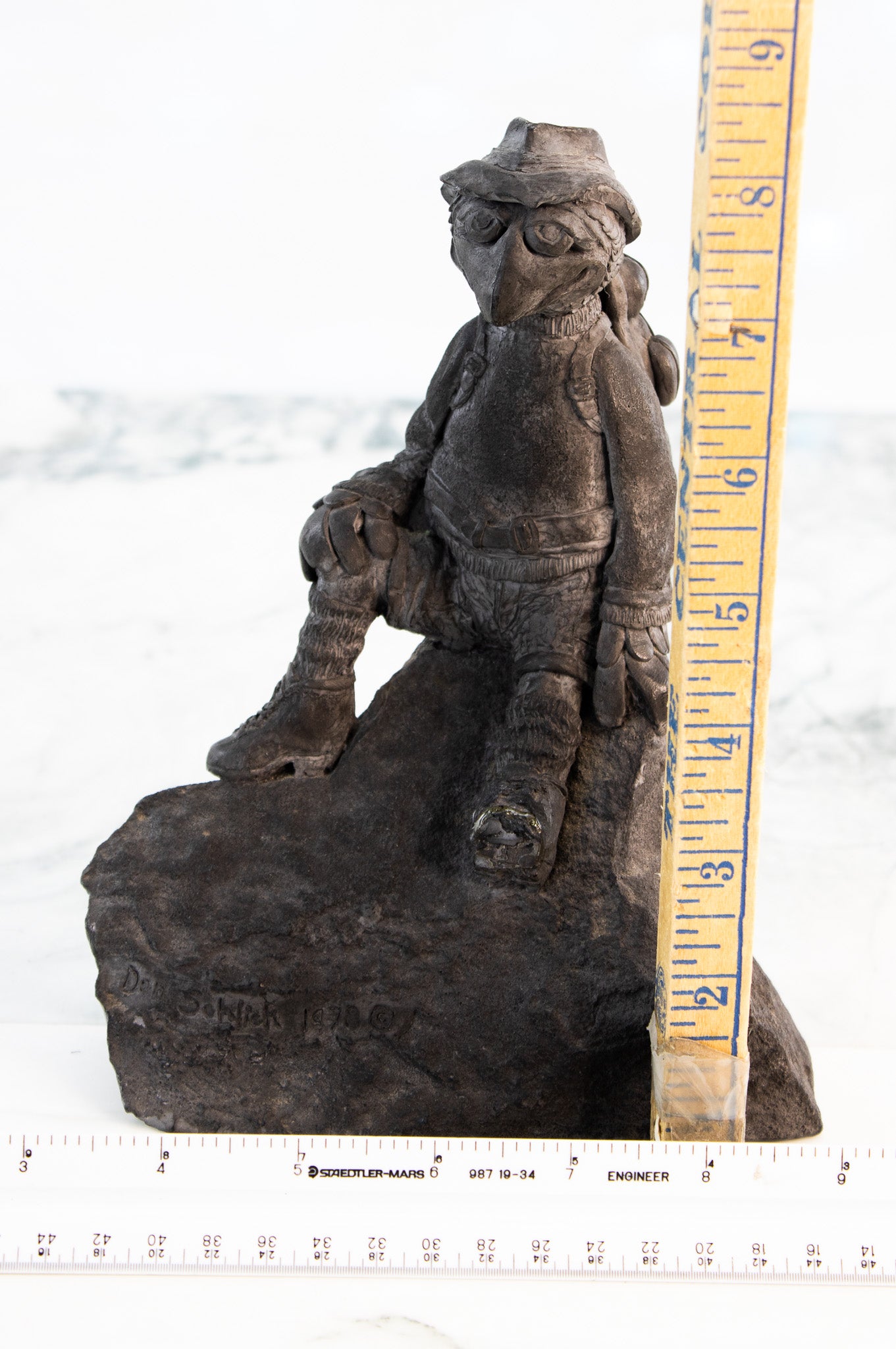 Vintage Signed Owl Sculpture 1978 | Hand Sculpted Stoneware Hiker Art
