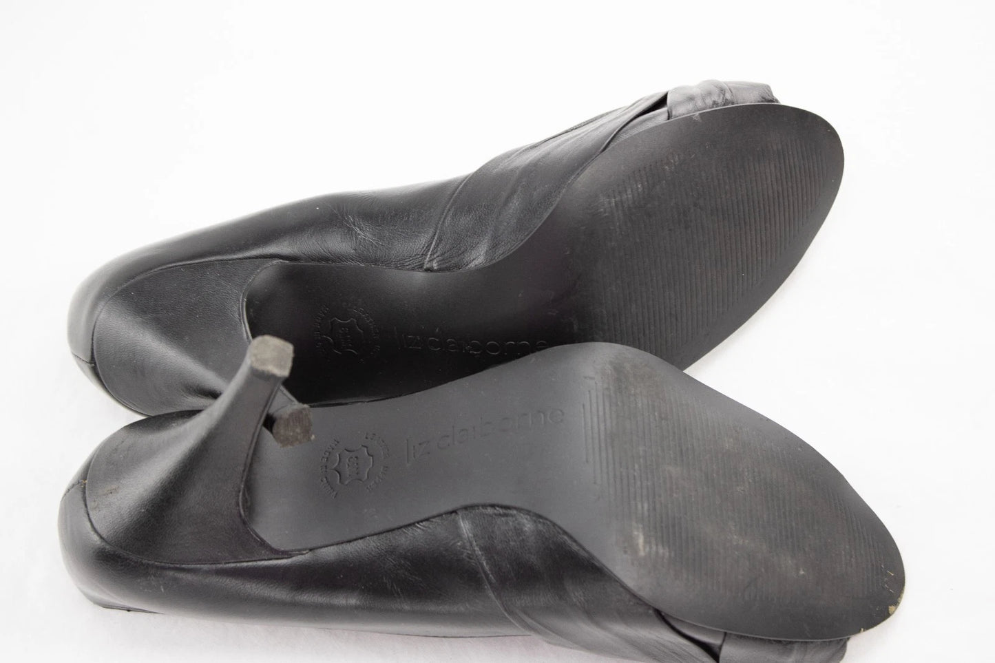 Liz Claiborne Black Leather Heels | “Grace” 8.5M Peep-Toe Pumps | Vintage