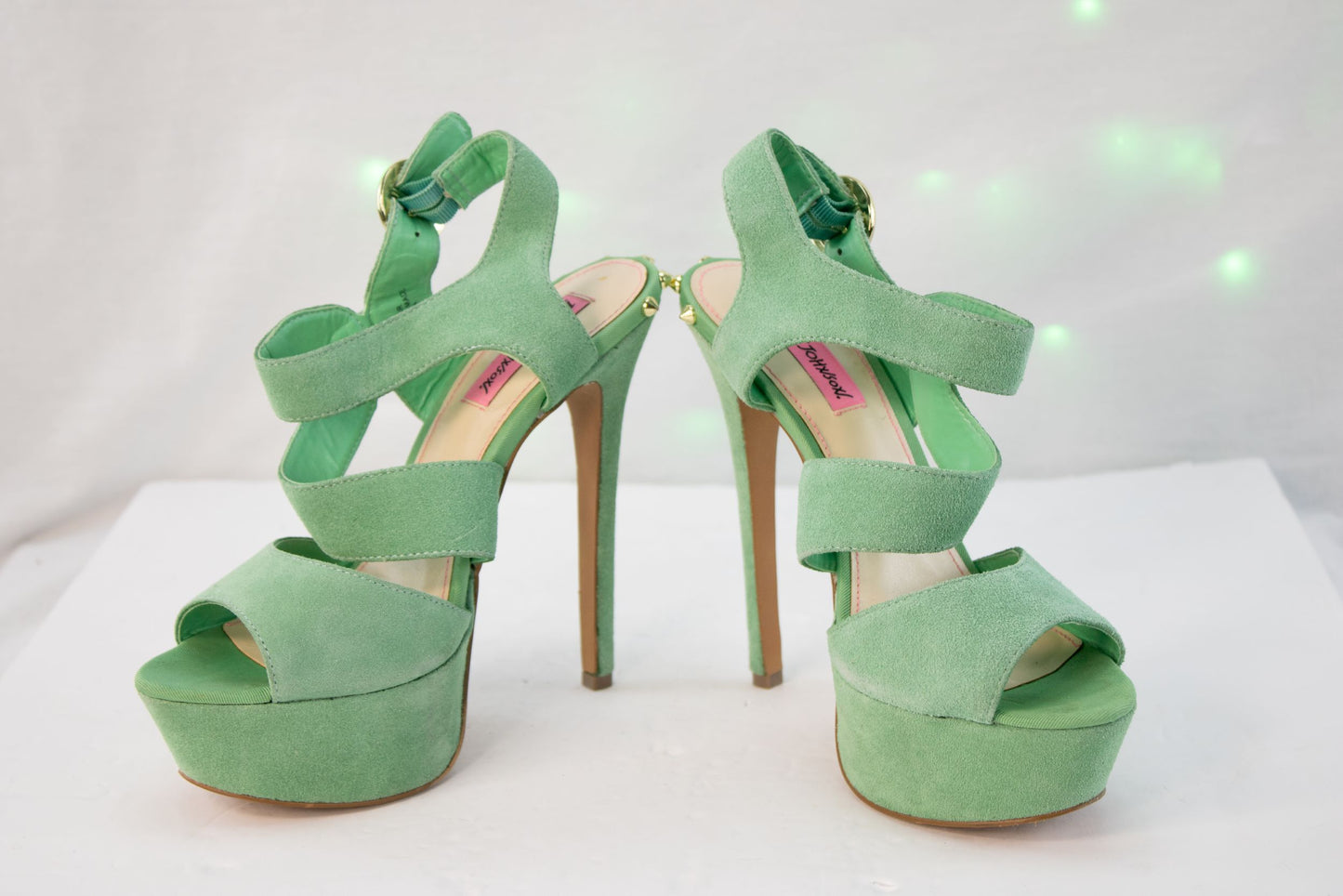 Betsey Johnson Endall Mint Green Platform Heels Womens 8.5 Suede Stiletto