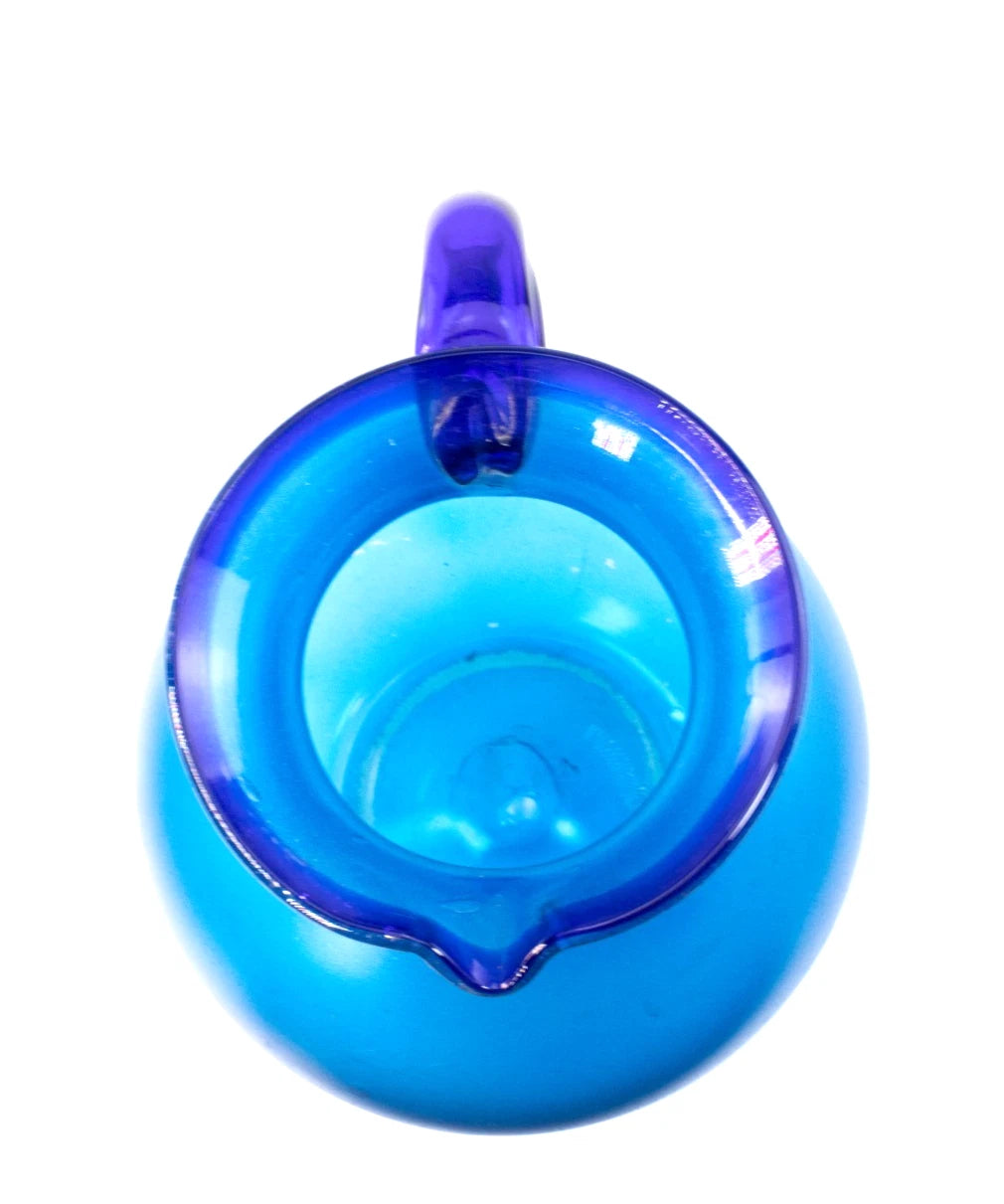 Vivid Cobalt Blue Hand-Blown Art Glass Pitcher / Vase — Frosted Finish, 10.5"