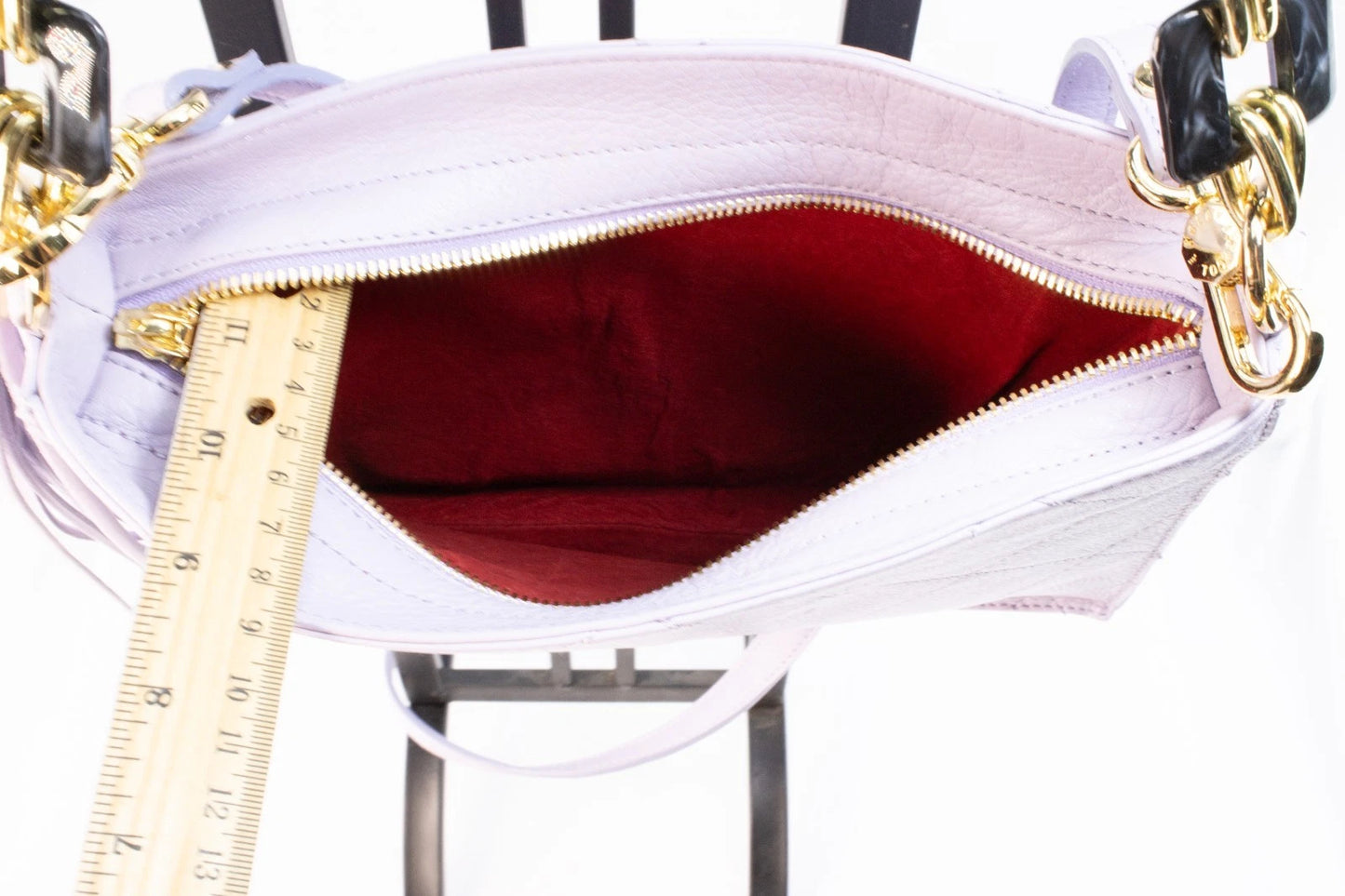 Kelly Tooke Sutton Crossbody Bag / Lilac Leather Quilted Handbag w/ Resin Chain