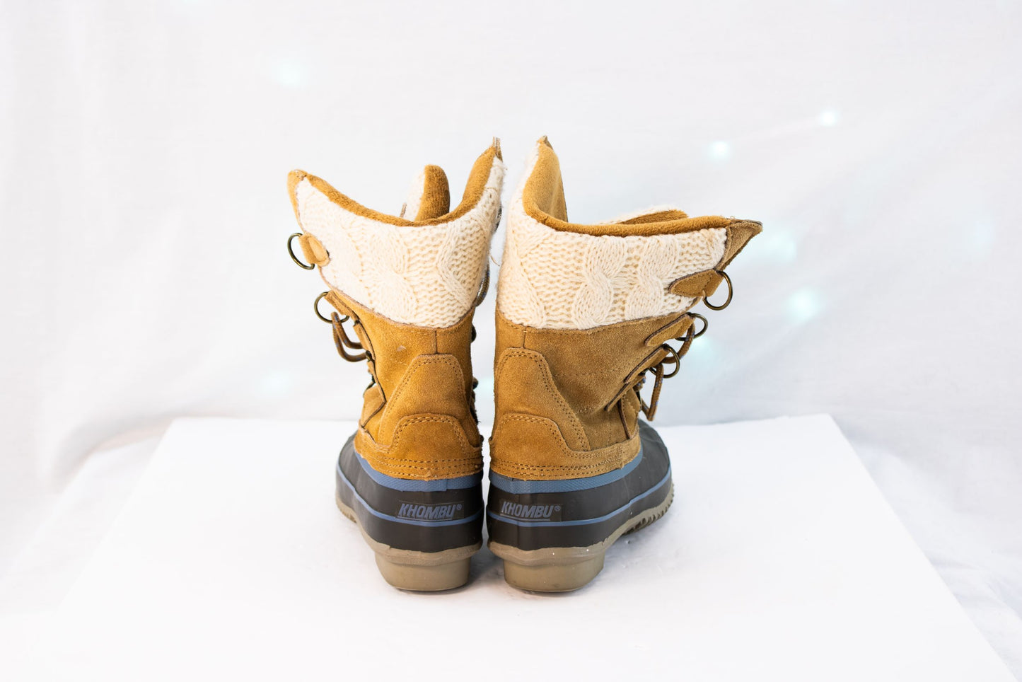 Khombu Womens Duck Boots Size 6 Winter Suede Knit Cuff Lace Up Waterproof