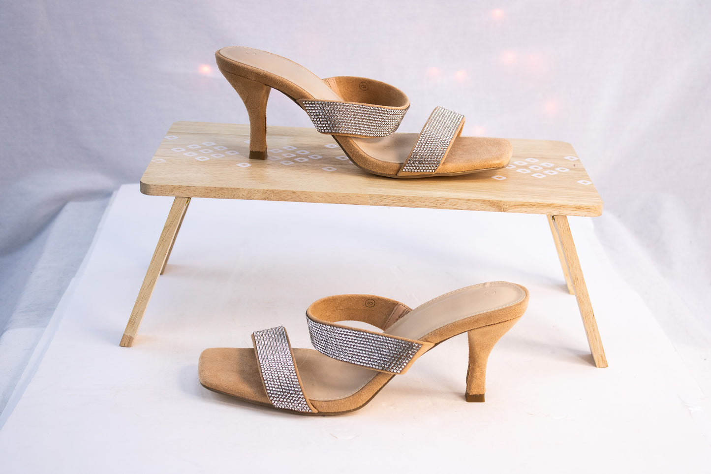 Rhinestone Mule Heels Camel Suede Women’s Size 8 Dress Sandals