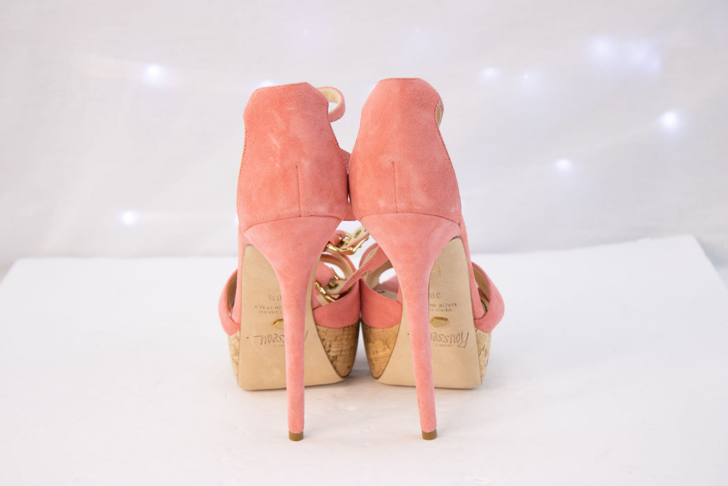 Jerome C Rousseau Zell Heels 38.5 Coral Suede Cork Platform Italy