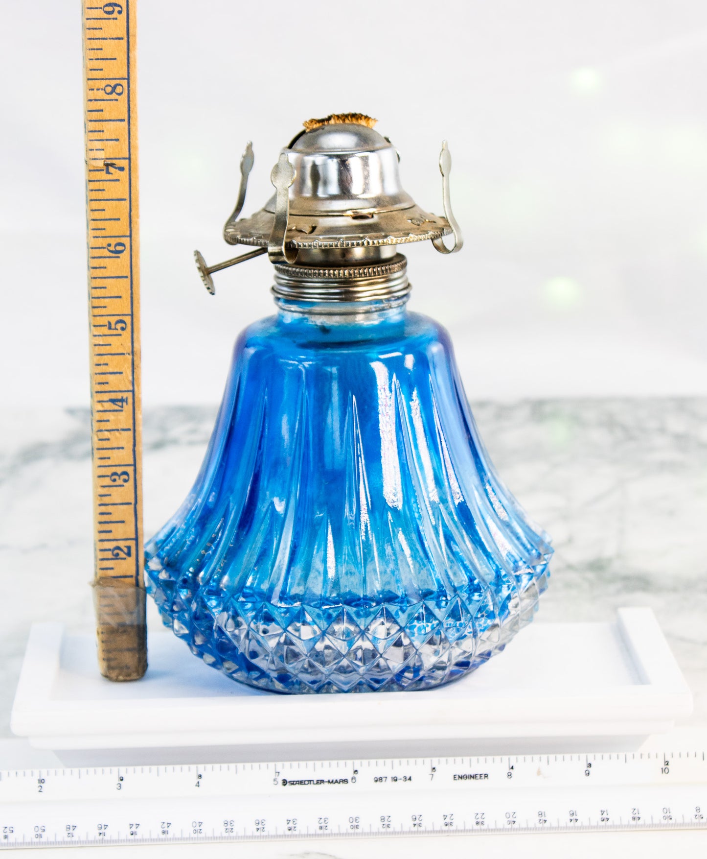 Antique Cobalt Blue Glass Oil Lamp | Victorian Pressed Glass Lighting Decor