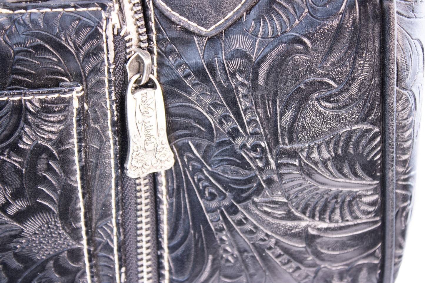 Western Tooled Leather Concealed Carry Handbag with Hair-On Hide