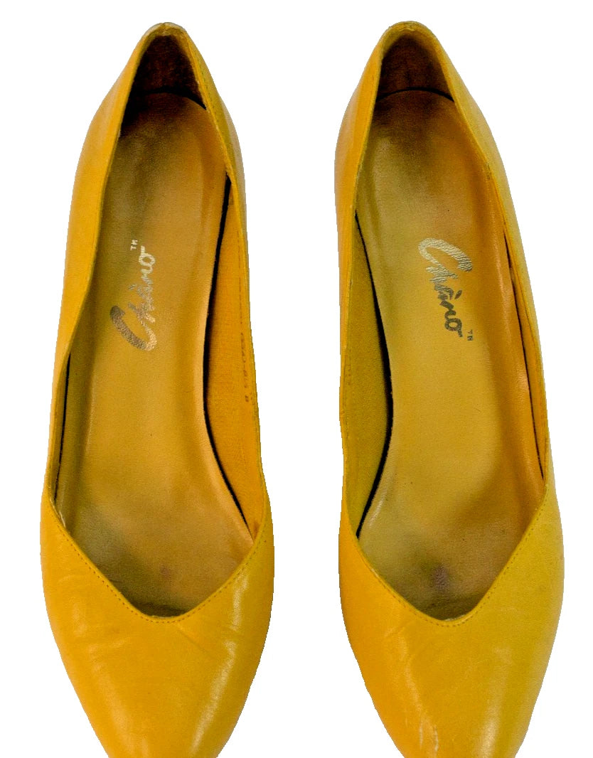 ✨Sunflower Bright & City Night – Chiaro Yellow Leather Heels 8.5M✨