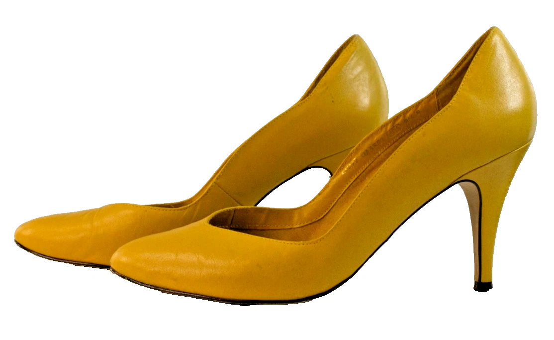 ✨Sunflower Bright & City Night – Chiaro Yellow Leather Heels 8.5M✨