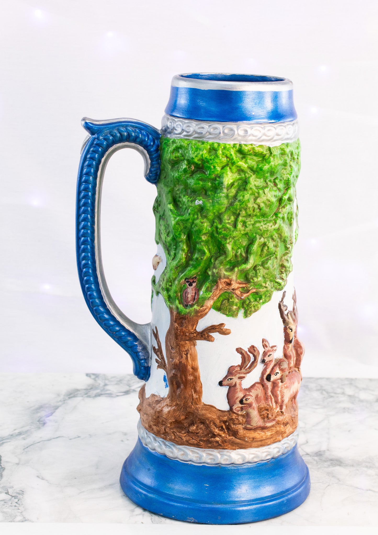 Hand Signed Folk Art Stein – Large Wildlife & St Christopher Ceramic Tankard