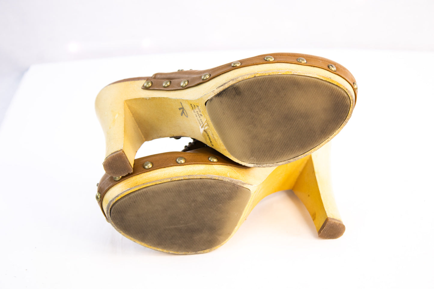 Wild Diva Studded Clog Heels Brown Platform Mules Size 6