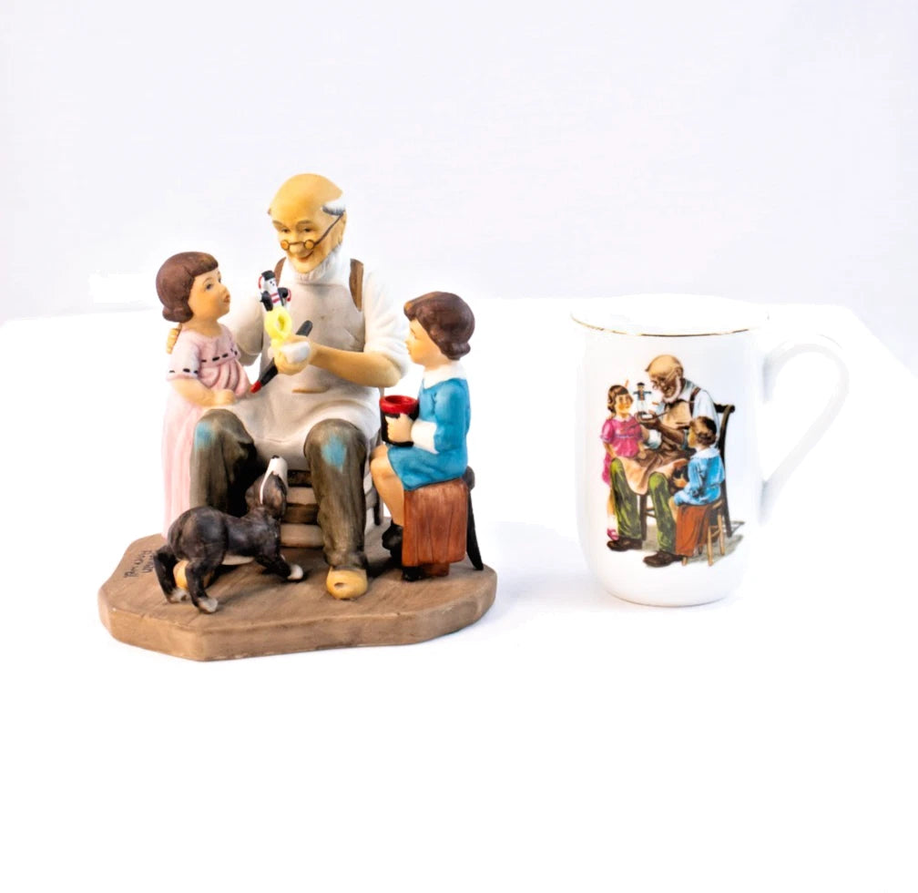 Norman Rockwell “The Toymaker” Figurine & Mug Set (1984 Limited Edition)