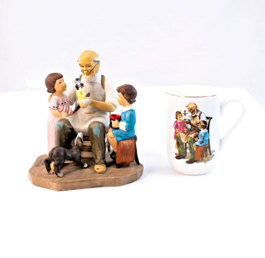 Norman Rockwell “The Toymaker” Figurine & Mug Set (1984 Limited Edition)