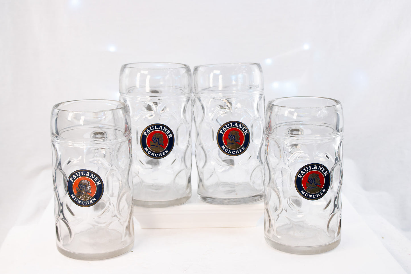 Set of 4 Paulaner Beer Steins – German Oktoberfest Glass Mugs – Vintage