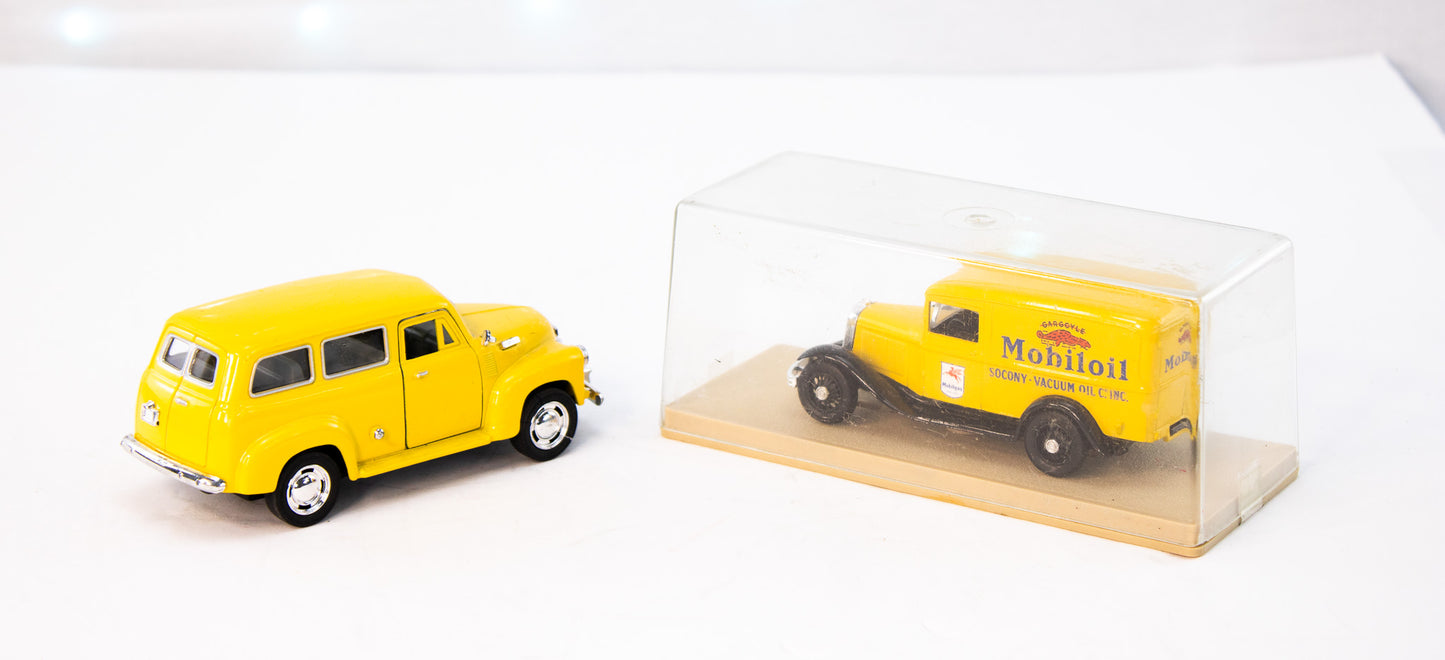 Vintage Yellow Diecast Vehicle Set – Mobil Oil Truck + Wagon (2-Piece)