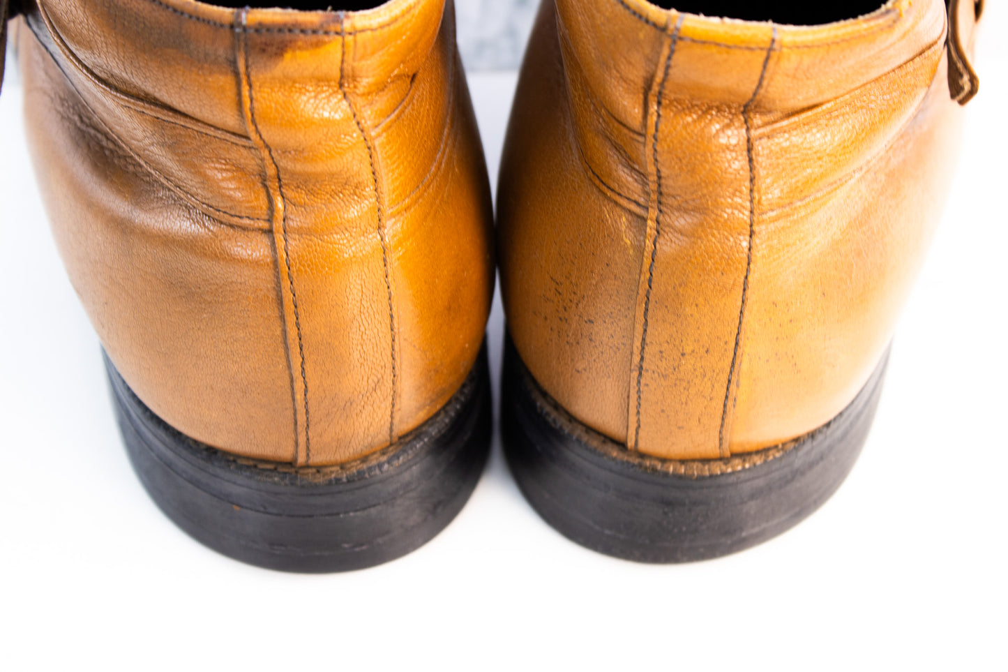 Italian Cognac Leather Buckle Boots Mens 11 Handmade Dress Boots