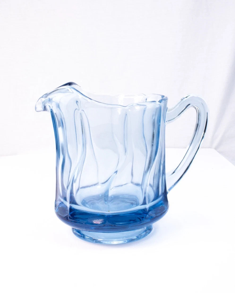 ✨ SKY DANCE IN GLASS | Vintage Hand-Blown Light Blue Pitcher & Matching Tray Set