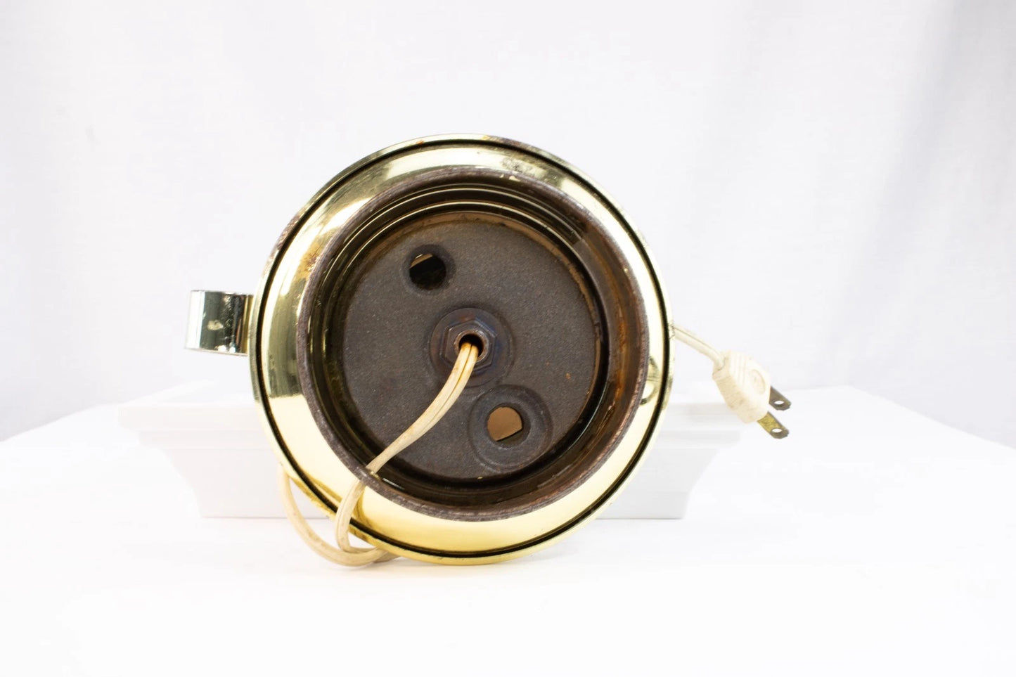 Vintage Mid-Century Electric Table Lamp Base – Brass & Wood Oil-Style Design