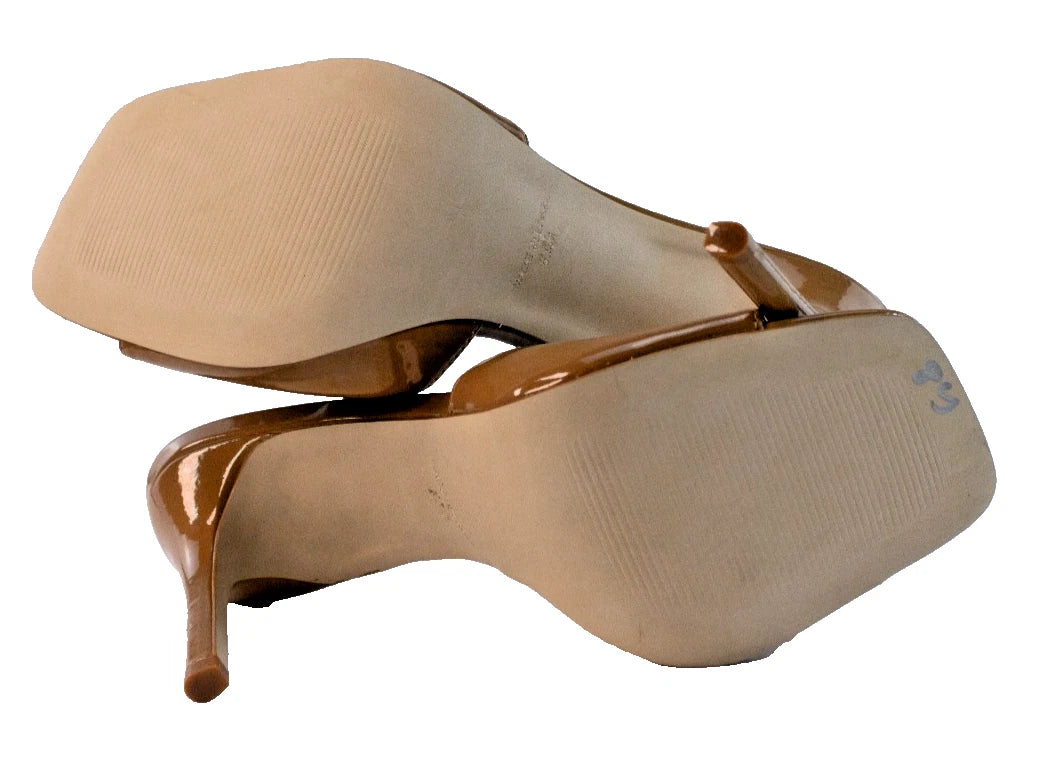 🔥 Steve Madden Tan Patent Mule Heels | Size 8.5 | Glossy Stiletto Pumps
