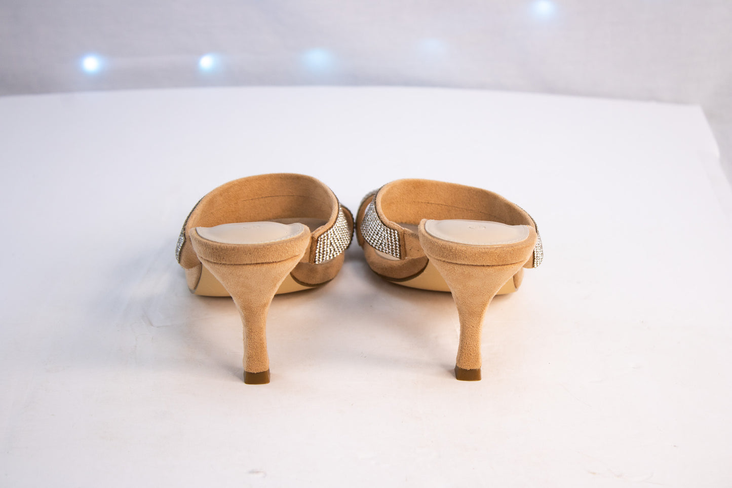 Rhinestone Mule Heels Camel Suede Women’s Size 8 Dress Sandals