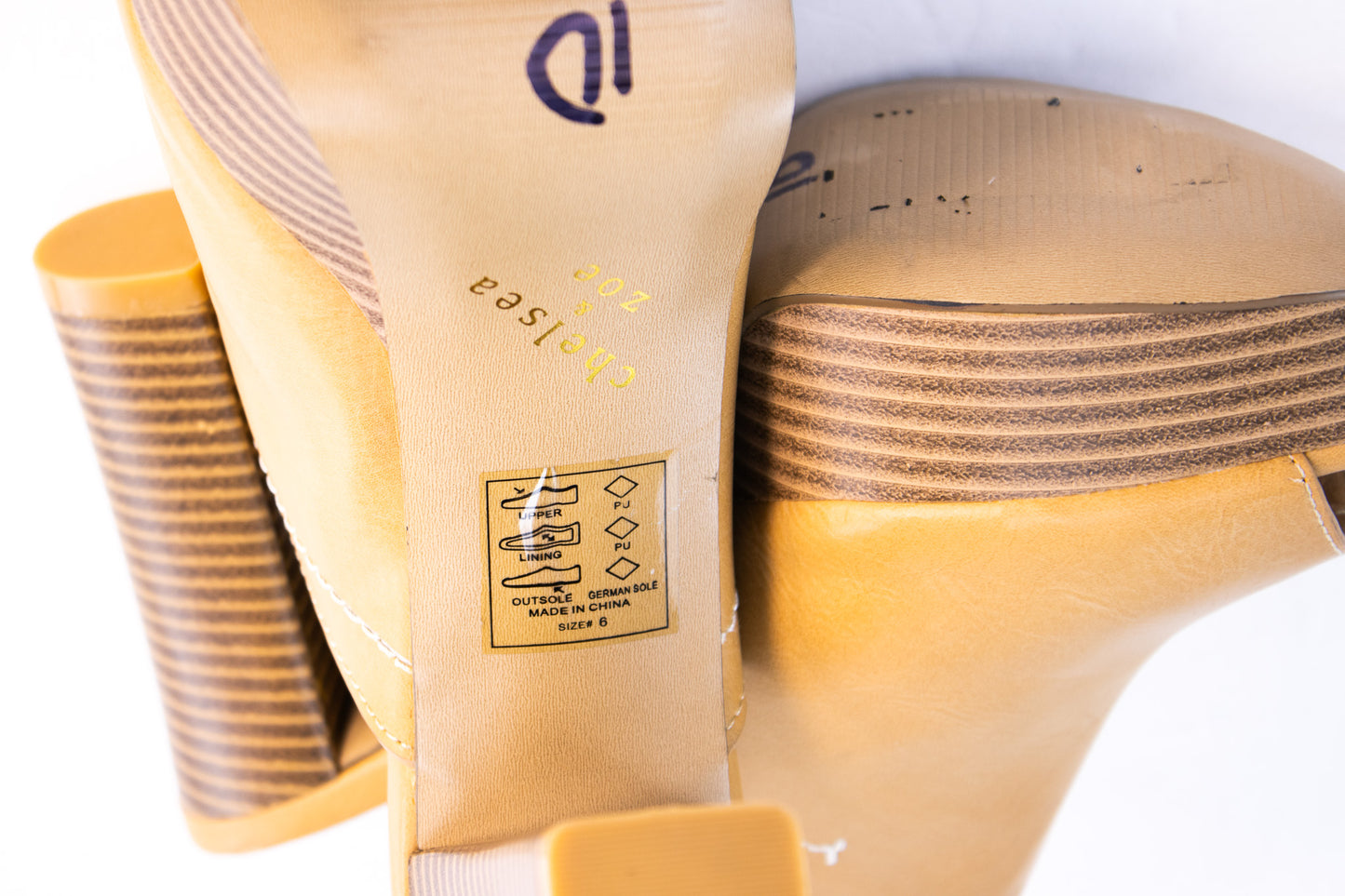 Chelsea & Zoe Tan Platform Mule Heels | Chunky Heel Open Toe | Womens Size 6