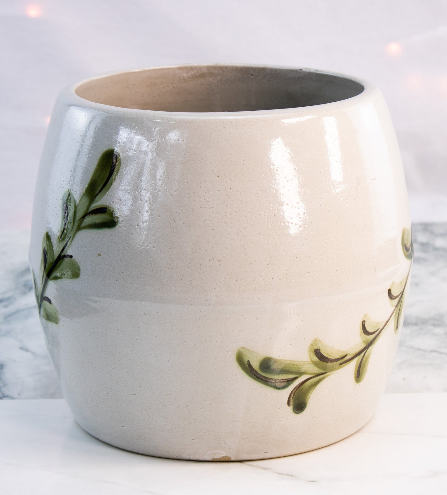 Vintage Rowe Stoneware Beverage Crock Hand Painted Floral Dispenser