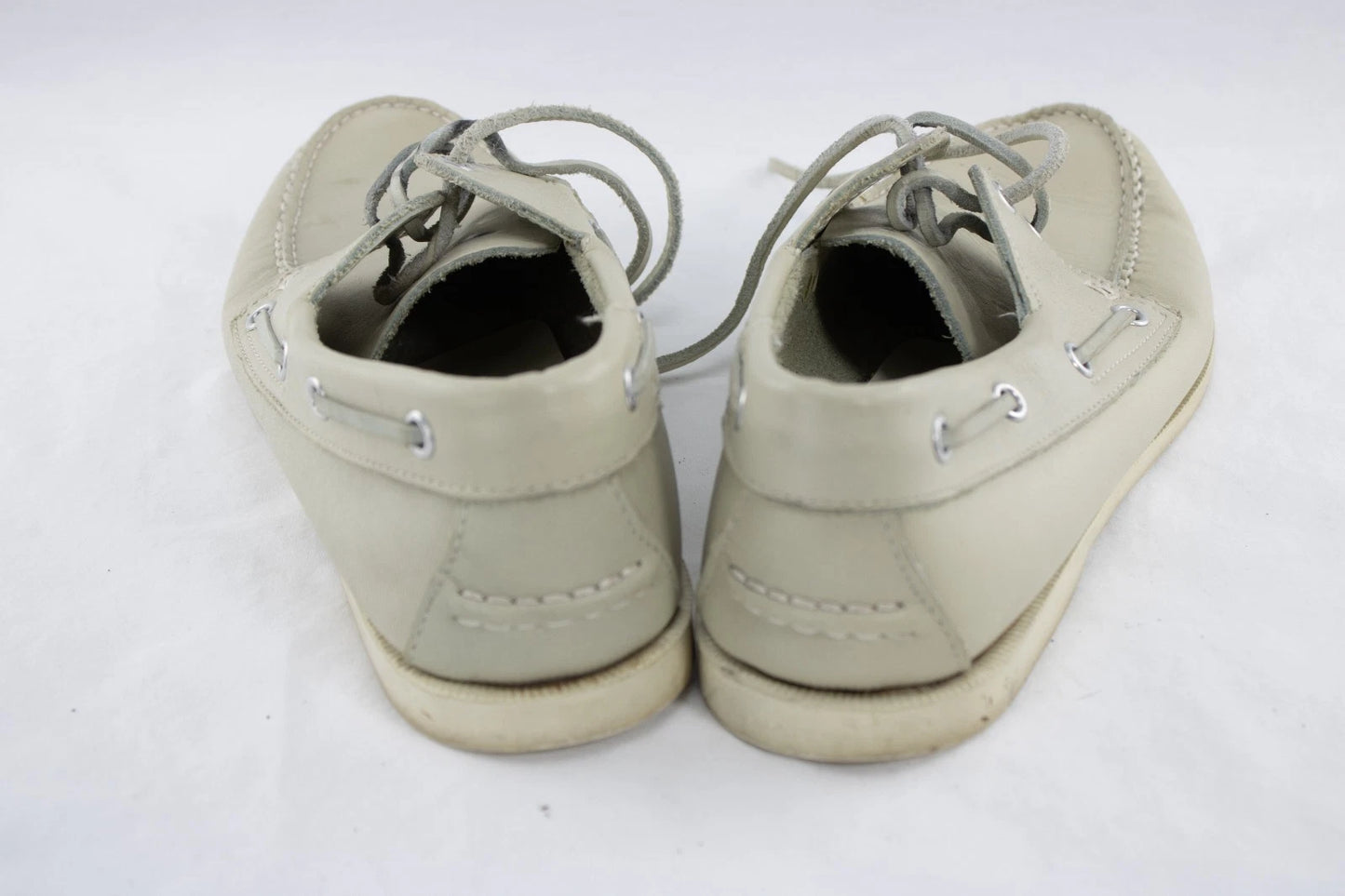 Vintage Aero Off-White Leather Deck Shoes | Men's Hand Sewn Boat Shoes Size 9.5