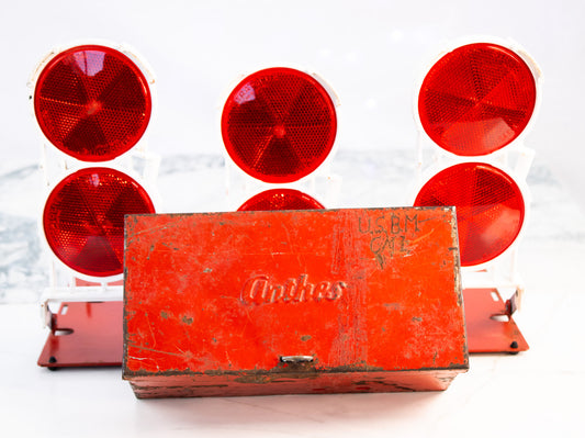 Vintage Anhes Railroad Warning Signal Set with Original Red Metal Case