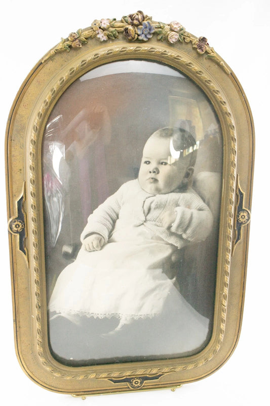 Vintage 1920s Chicago Portrait Company Photograph in Ornate Floral Gesso Frame